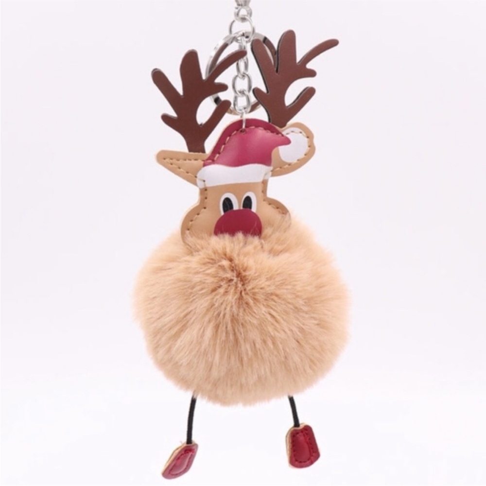 Reindeer Pom Pom Faux Fur Keychain Bag Charm